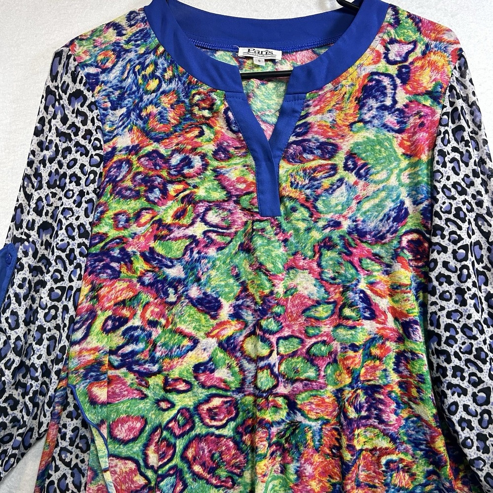 Sheer Animal Print Multicolor High Low Womens Top Size S - Picture 3 of 6